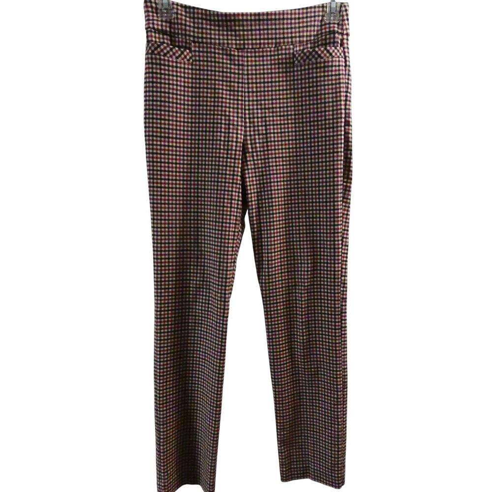 Kim Rogers Size 8 Plaid Checkered Pants Elastic Waist Pockets Tapered Ankle